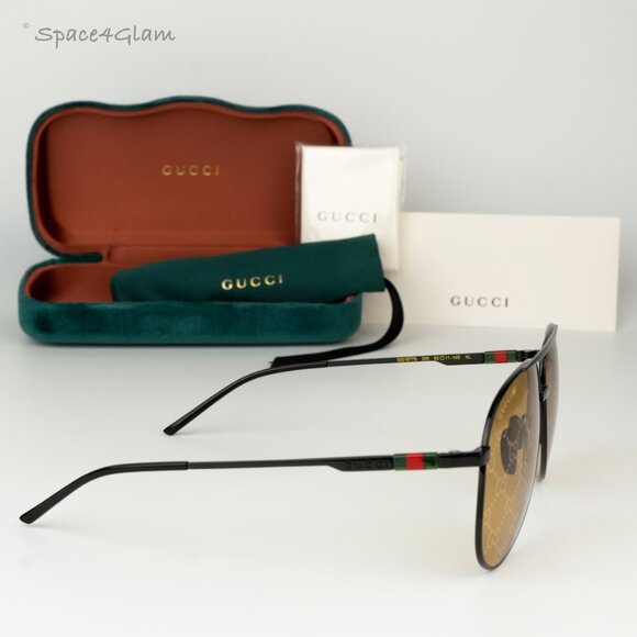 BRAND NEW Gucci GG1677S 005 Black Yellow Mirror Logo Pilot Unisex Sunglasses main image 5